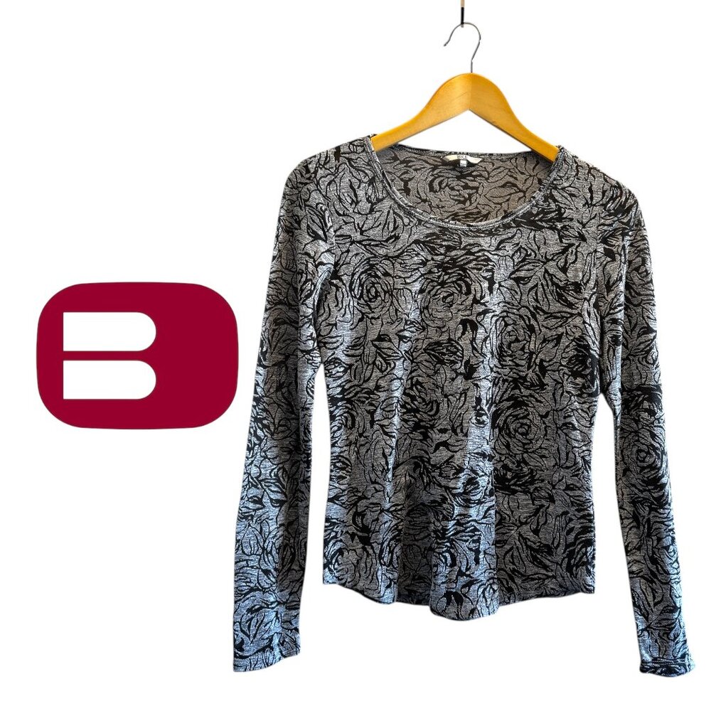 Buckle BKE Black and Grey Rose Print Lightweight Long Sleeve Top